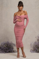 Neva | Blush Bardot Twist Maternity Midi Dress
