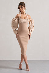Couture Client | Champagne Halter-Neck Puff Sleeve Midi Dress