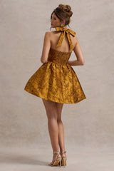 Pixi | Mustard Floral Print Sweetheart Neck Mini Dress