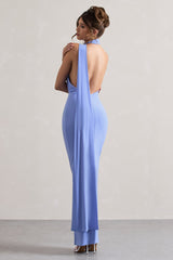 Miss | Pale Blue One Shoulder Backless Maxi Dress With Scarf