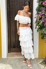 Vista | White Broderie Ruffled Tiered Maxi Skirt