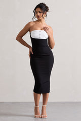 My Darling | Black Tailored Bandeau Split Midi Dress