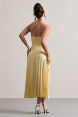 Bordeaux | Lemon Satin Corset Style Midi Dress