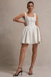 Sugar Plum | Cream Boucle Square-Neck Mini Dress