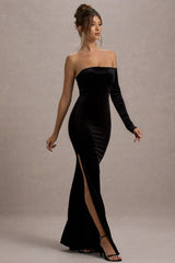 Sandrine | Black Velvet One-Sleeve Maxi Dress