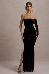 Sandrine | Black Velvet One-Sleeve Maxi Dress