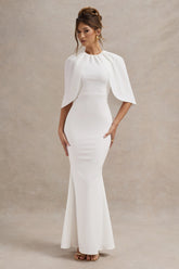 Kianne | White Draped Short-Sleeve Maxi Dress