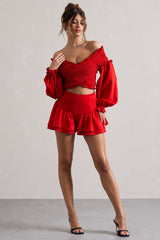 Rossana | Red Tiered Frilled Shorts