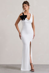 A Catch | White Cowl-Neck Split Maxi Dress With Bow