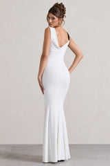 A Catch | White Cowl-Neck Split Maxi Dress With Bow