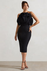 Oria | Black Ruffled Strapless Midi Dress