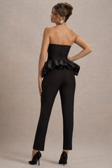 Idaho | Black Sweetheart Corset Jumpsuit With Satin Peplum
