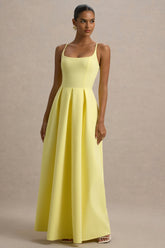 Bambina | Lemon Scoop-Neck Pleated Maxi Dress