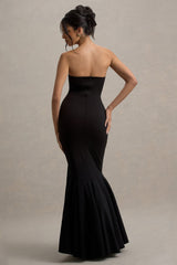 Angela | Black Bandeau Fishtail Maxi Dress