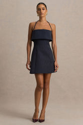 Ember | Navy Pinstripe Square-Neck Mini Dress