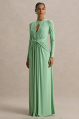 With Me | Green High-Neck Maxi Dress With Ruched Detailing