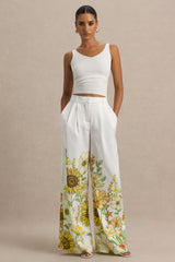 Louise | Sunflower Print Wide-Leg Trousers