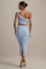 Lively | Powder Blue Ruched Midi Skirt