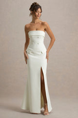 Lucia | Cream Bandeau Tailored Maxi Dress With Split