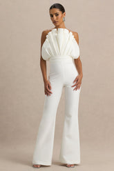 Riga | White Ruffled Asymmetric Jumpsuit