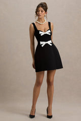 Corey | Black & White Sweetheart Mini Dress With Bow Details