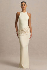 Akari | Champagne Crew-Neck Maxi Dress With Satin Skirt