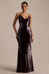 Lenor | Burgundy Plunge-Neck Maxi Dress