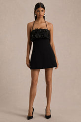 Tempest | Black Halter-Neck Mini Dress With Hand-Embellished Panel