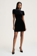 Margot | Black High-Neck Velvet Mini Dress With Embellished Detail