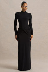 Alula | Black High-Neck Maxi Dress With Twist Detail