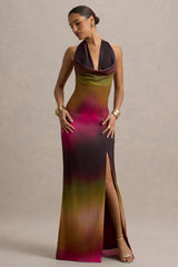 Fiorella | Ombre Print Cowl-Neck Split Maxi Dress