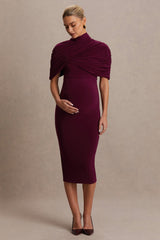 Augustina | Burgundy Maternity Midi Dress With Cape