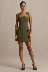 Mollie | Khaki Square-Neck Tailored Micro Mini Dress