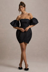 Ramone | Black Bardot Mini Dress With Tulip Hem