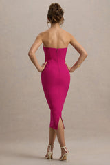 Nina | Dark Pink Structured Strapless Corset Midi Dress
