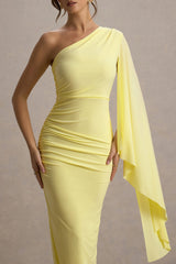 Clementina | Lemon Asymmetric Cape Sleeve Maxi Dress