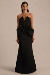 Sonata | Black Satin Bandeau Maxi Dress With Bow Detail