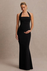 Avielle | Black Halter-Neck Maternity Maxi Dress
