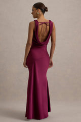 Alesso | Burgundy Satin Cowl-Neck Slip-Maxi Dress