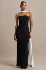 Kelilah | Black And White Bandeau Maxi Dress With Scarf Detail