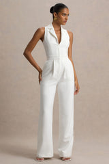 Trixie | White Plunge-Neck Tailored Jumpsuit