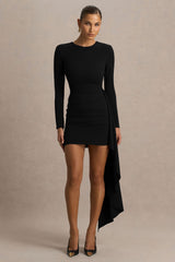 Zaya | Black Long Sleeve Mini Dress With Drape