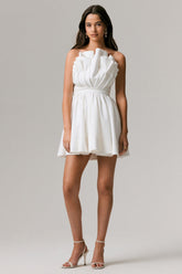 Distinguished | White Asymmetric Ruffled Mini Dress