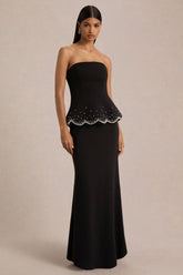 Robin | Black Hand-Embellished Strapless Corset Maxi Dress