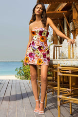 Kristen | Pink Floral Bandeau-Neck Mini Dress