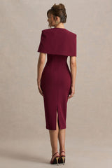 Baylor | Burgundy Midi-Dress With Removable Cape