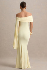 Aquila | Lemon Bardot Maternity Maxi Dress With Draped Detail