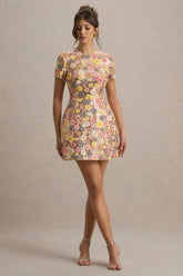 Eira | Pastel Floral Print Embellished Mini Dress