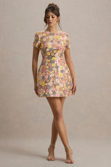 Eira | Pastel Floral Print Embellished Mini Dress