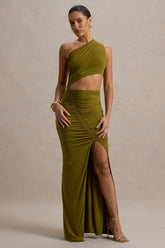 Sena | Green Asymmetric Maxi Dress With Cut Out Details